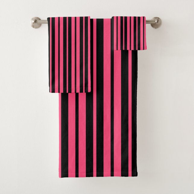 Conjunto De Toalhas Design de Padrão de Faixa Vertical Preta Rosa (Insitu)
