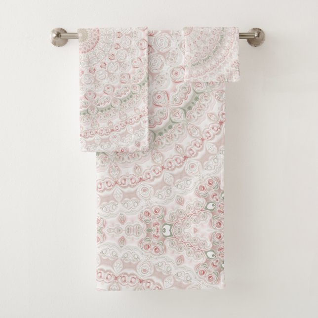 Conjunto De Toalhas Design de Padrão de Mandala Rosa Pastel e Verde (Insitu)