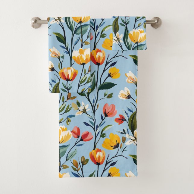 Conjunto De Toalhas Design de Padrão Floral Vibrante (Insitu)