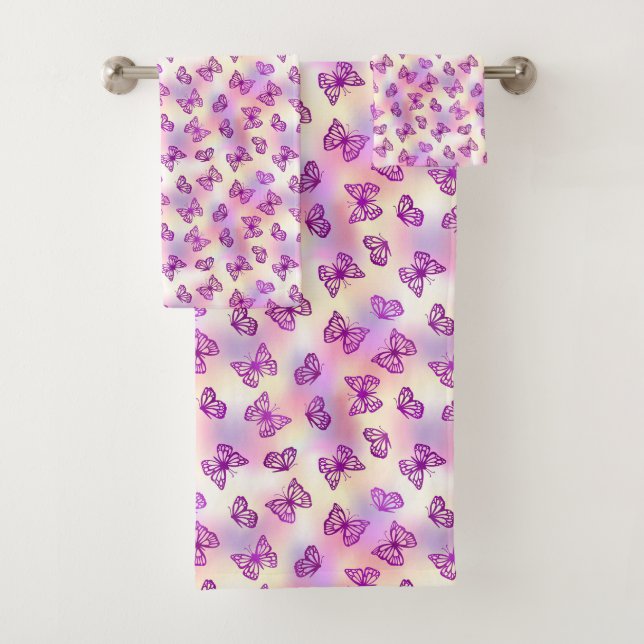 Conjunto De Toalhas Design de Pasta Rosa de Padrão de Borboleta Elegan (Insitu)