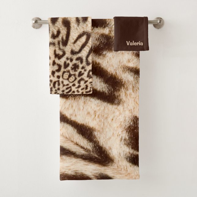 Conjunto De Toalhas Design De Peles De Leopardo Com Nome (Insitu)