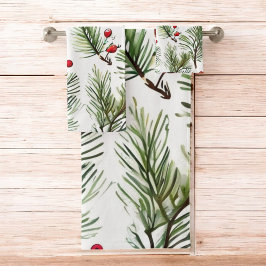 Conjunto De Toalhas Design de pinheiro e Berries vermelhos feriados