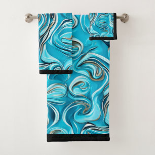 Conjunto De Toalhas Design de pintura digital de espiral azul