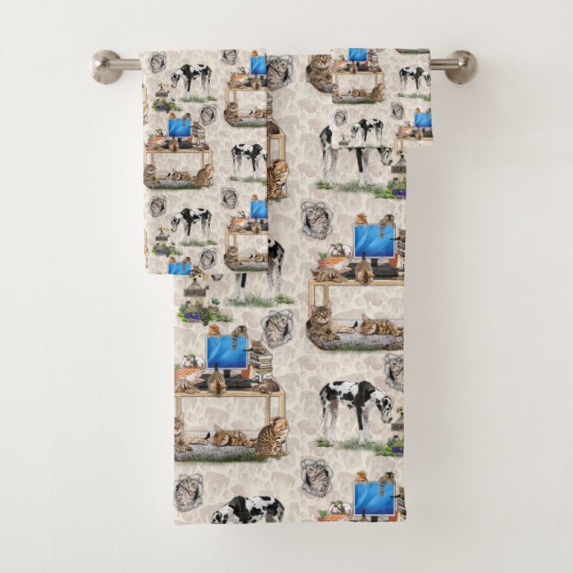 Conjunto De Toalhas Design de repetição de Gato e Cachorro (Insitu)