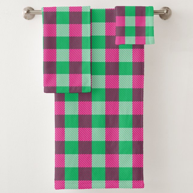Conjunto De Toalhas Design de Verificação de Gingham Verde Rosa (Criador carregado)