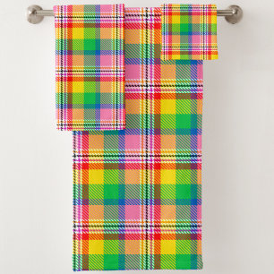 Conjunto De Toalhas Design de Xadrez de Tartan Amarelo verde-rosa