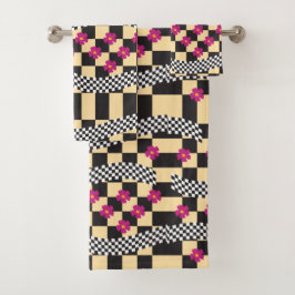 Conjunto De Toalhas Design de Xadrez Retro com Flores