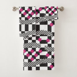 Conjunto De Toalhas Design de Xadrez Retro com Flores
