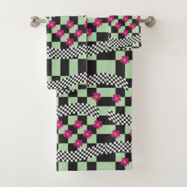 Conjunto De Toalhas Design de Xadrez Retro com Flores