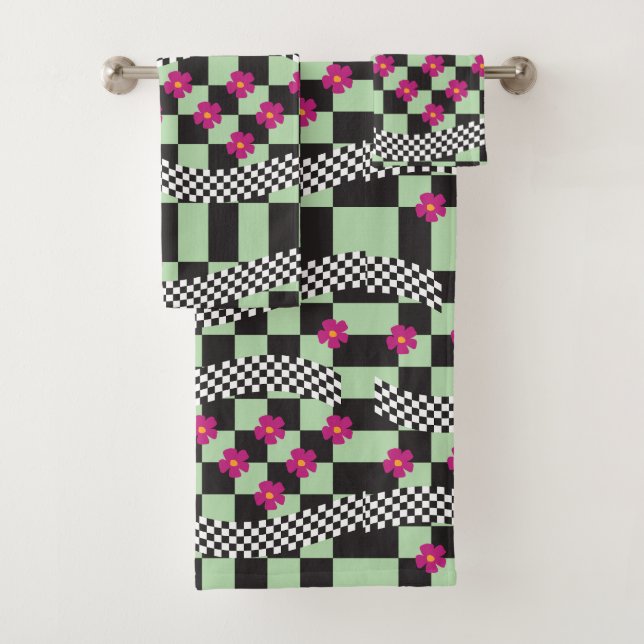 Conjunto De Toalhas Design de Xadrez Retro com Flores (Insitu)