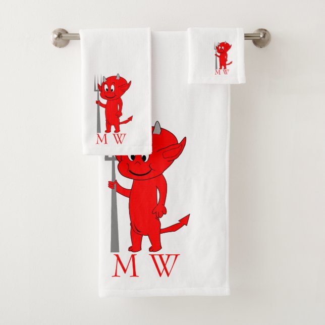 Conjunto De Toalhas Design Diabo Vermelho Monogramado (Insitu)