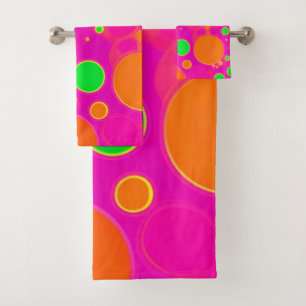Conjunto De Toalhas Design do círculo retrorreflector Neon Pink & Gree