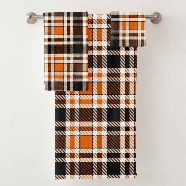 Conjunto De Toalhas Design do Padrão do Flannel Branco Laranja Preto d (Criador carregado)