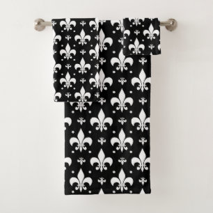 Conjunto De Toalhas Design do padrão Fleur-de-lis preto