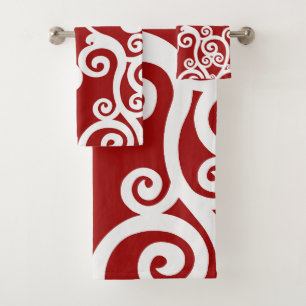 Conjunto De Toalhas Design elegante, padrão floral, vermelho, branco