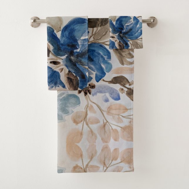 Conjunto De Toalhas Design Floral de Cor Azul (Insitu)