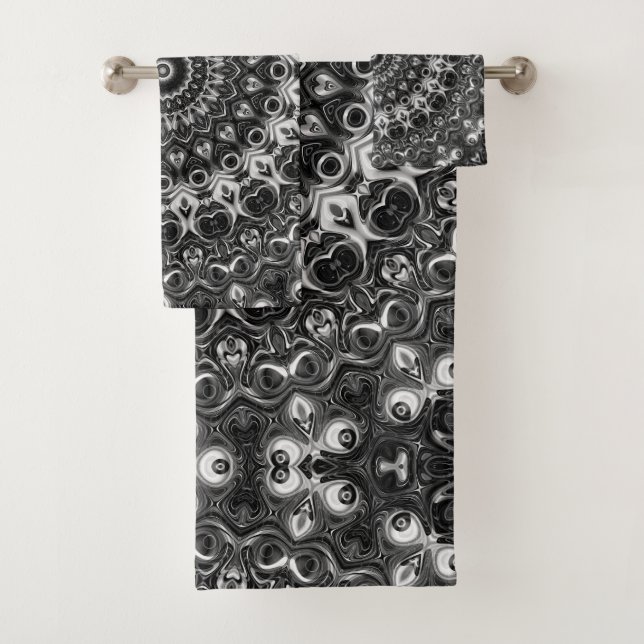 Conjunto De Toalhas Design Geométrico de Mandala Preto e Branco (Insitu)