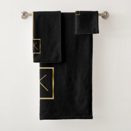 Conjunto De Toalhas Design Geométrico Dourado e Preto Elegante Moderno
