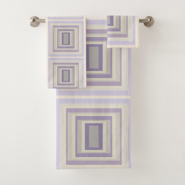 Conjunto De Toalhas Design Geométrico Lavanda Cinza Giz Em Caixa (Insitu)