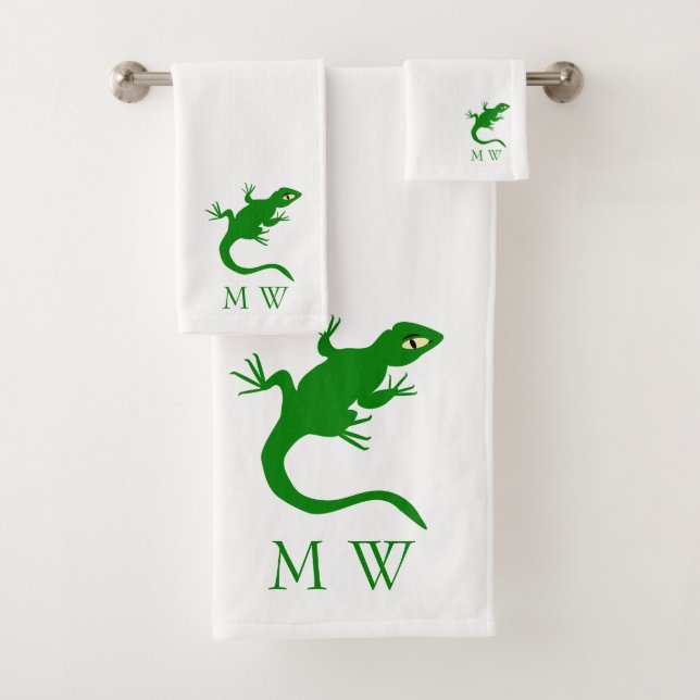 Conjunto De Toalhas Design Lagarto Verde Monogramado (Insitu)