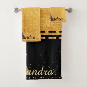 Conjunto De Toalhas Design luxuoso preto e Dourado do monograma