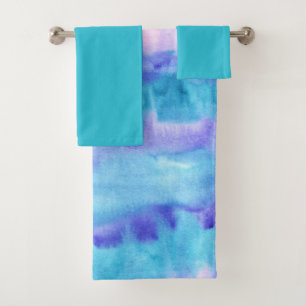 Conjunto De Toalhas Design nº 2 do Teal e do Purple Watercolor