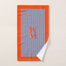Conjunto De Toalhas Design Náutico Personalizado Azul Marinho e Laranj