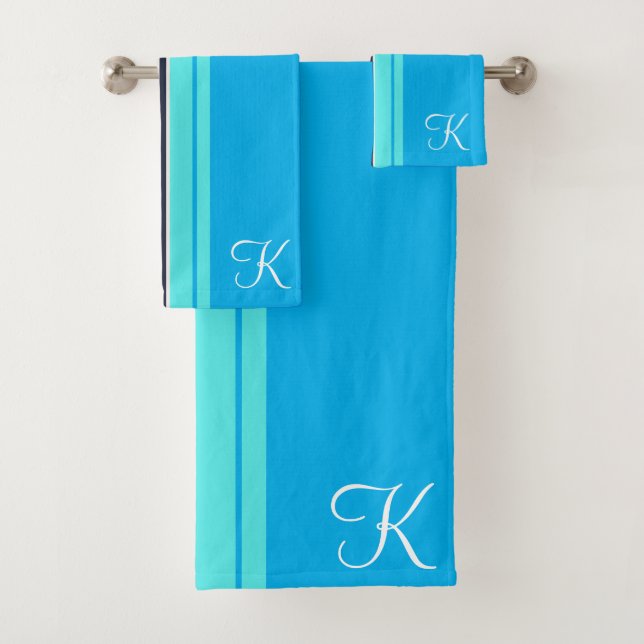 Conjunto De Toalhas Design Náutico Personalizado Estético Azul Cursivo (Insitu)