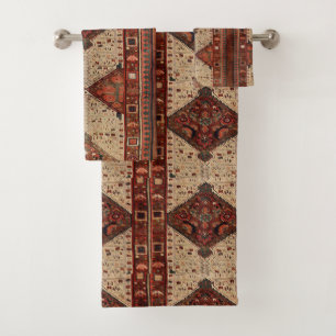 Conjunto De Toalhas Design oriental do tapete na laranja e no creme