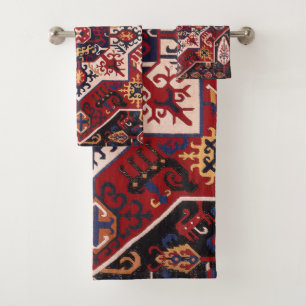 Conjunto De Toalhas Design Persa Vermelho e Azul
