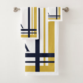 Conjunto De Toalhas Design Personalizado com Listras Douradas e Navy