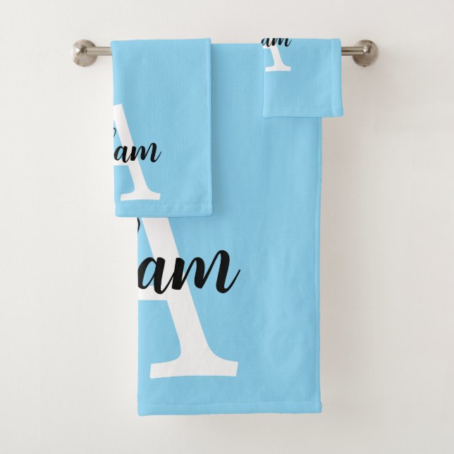 Conjunto De Toalhas Design Personalizado Nome Monograma Azul Script (Insitu)
