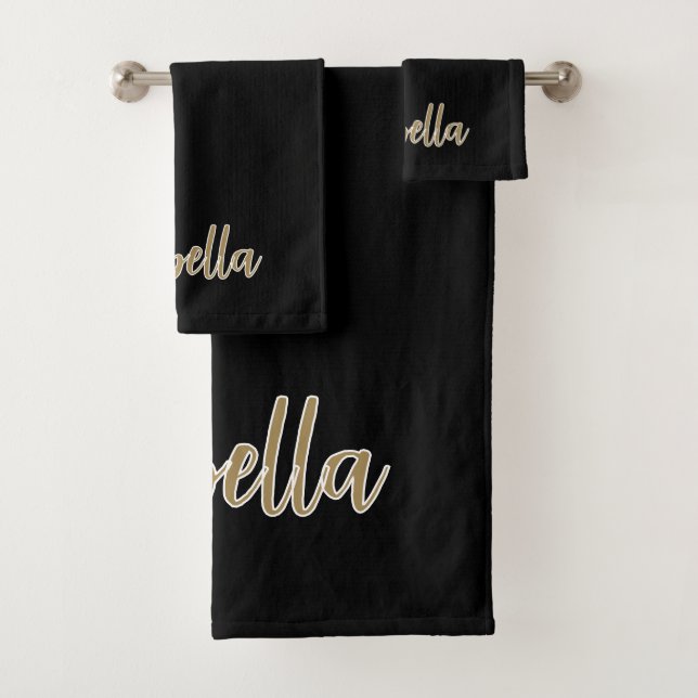 Conjunto De Toalhas Design preto elegante com script Dourado (Insitu)