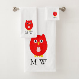 Conjunto De Toalhas Design Red Owl Monogramado