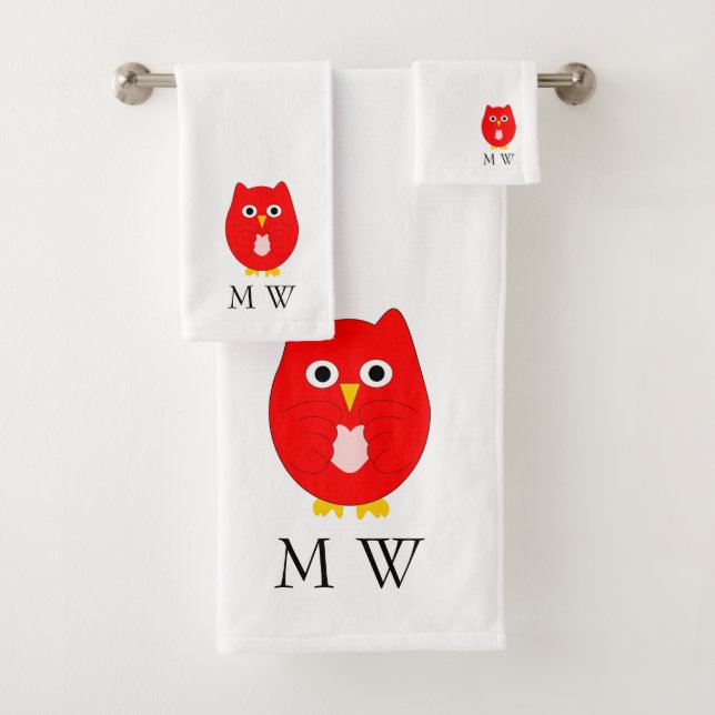 Conjunto De Toalhas Design Red Owl Monogramado (Insitu)