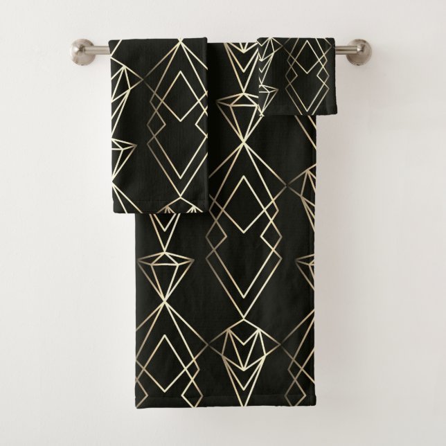 Conjunto De Toalhas Design retrô clássico em preto e Dourado (Insitu)