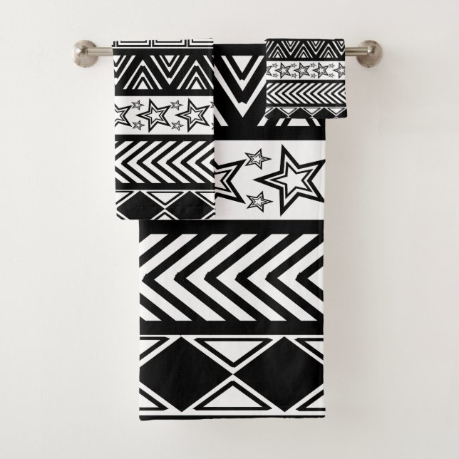 Conjunto De Toalhas Design Tribal Preto (Insitu)
