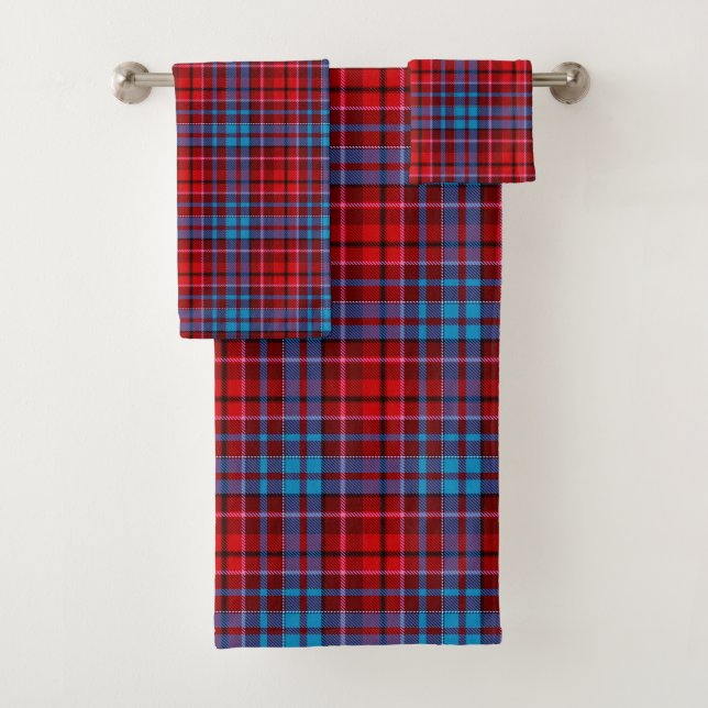 Conjunto De Toalhas Design Xadrez Escocês Marrom Azul Vermelho (Insitu)