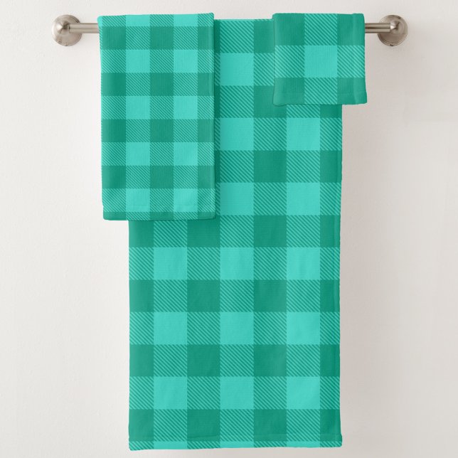 Conjunto De Toalhas Design Xadrez Gingham Azul Verde e Turquesa  (Criador carregado)