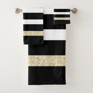 Conjunto De Toalhas Destaque das listras brancas e pretas