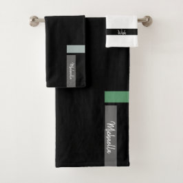 Conjunto De Toalhas Detalhe Verde de Kale Azul Nórdico Monograma