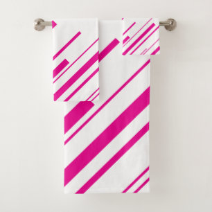 Conjunto De Toalhas Diagonais em magenta e branco