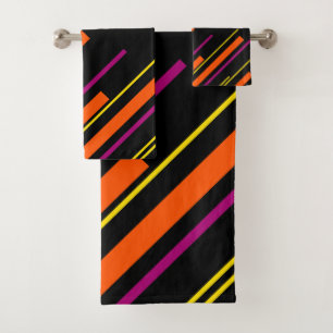 Conjunto De Toalhas Diagonais - Preto, Rosa, Laranja e Amarelo