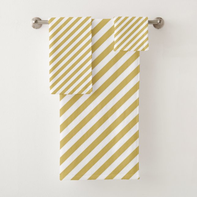 Conjunto De Toalhas Diagonal golden yellow and white stripes pattern (Insitu)