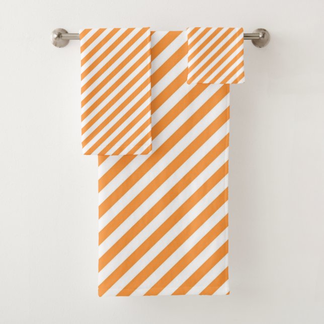 Conjunto De Toalhas Diagonal orange and white stripes pattern (Insitu)