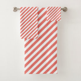 Conjunto De Toalhas Diagonal pattern of pink and white stripes