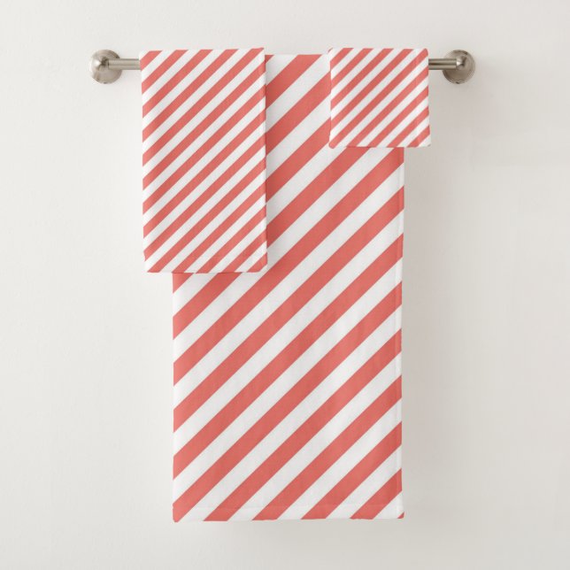 Conjunto De Toalhas Diagonal pattern of pink and white stripes (Insitu)