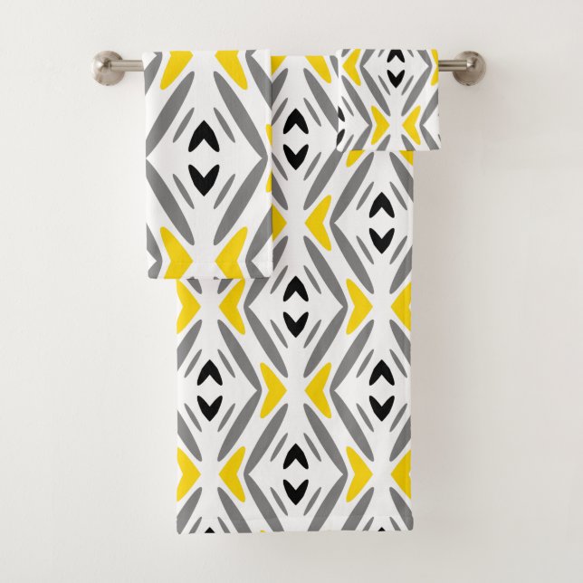 Conjunto De Toalhas Diamante de Cinza Amarelo Abstrato moderno (Insitu)