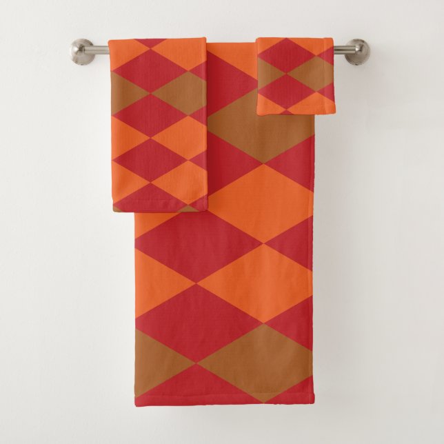Conjunto De Toalhas Diamante Xadrez Laranja Verde  (Insitu)