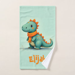 Conjunto De Toalhas Dinossauro Bonito Vestindo um Scarf Laranja